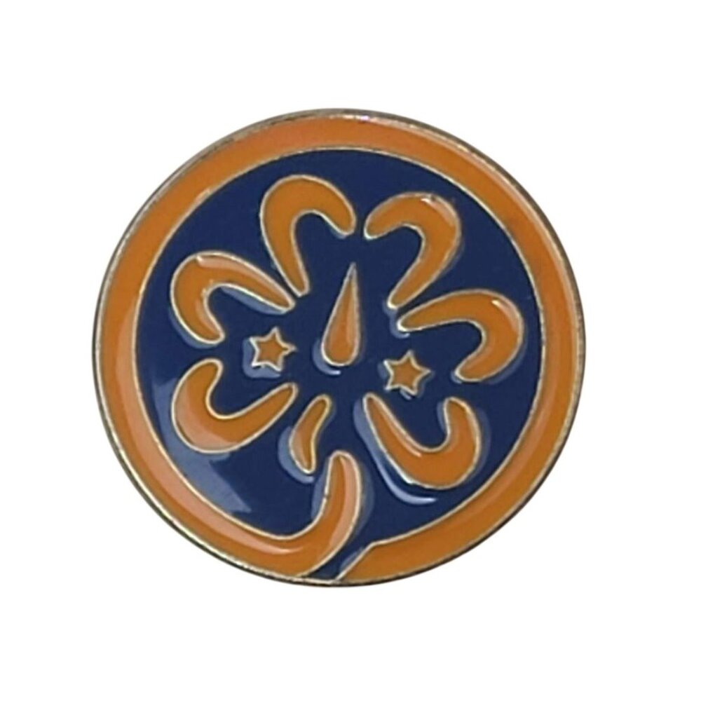 WAGGGS Trefoil Enamel Pin World Association Girl Guides Scouts Badge Blue Orange